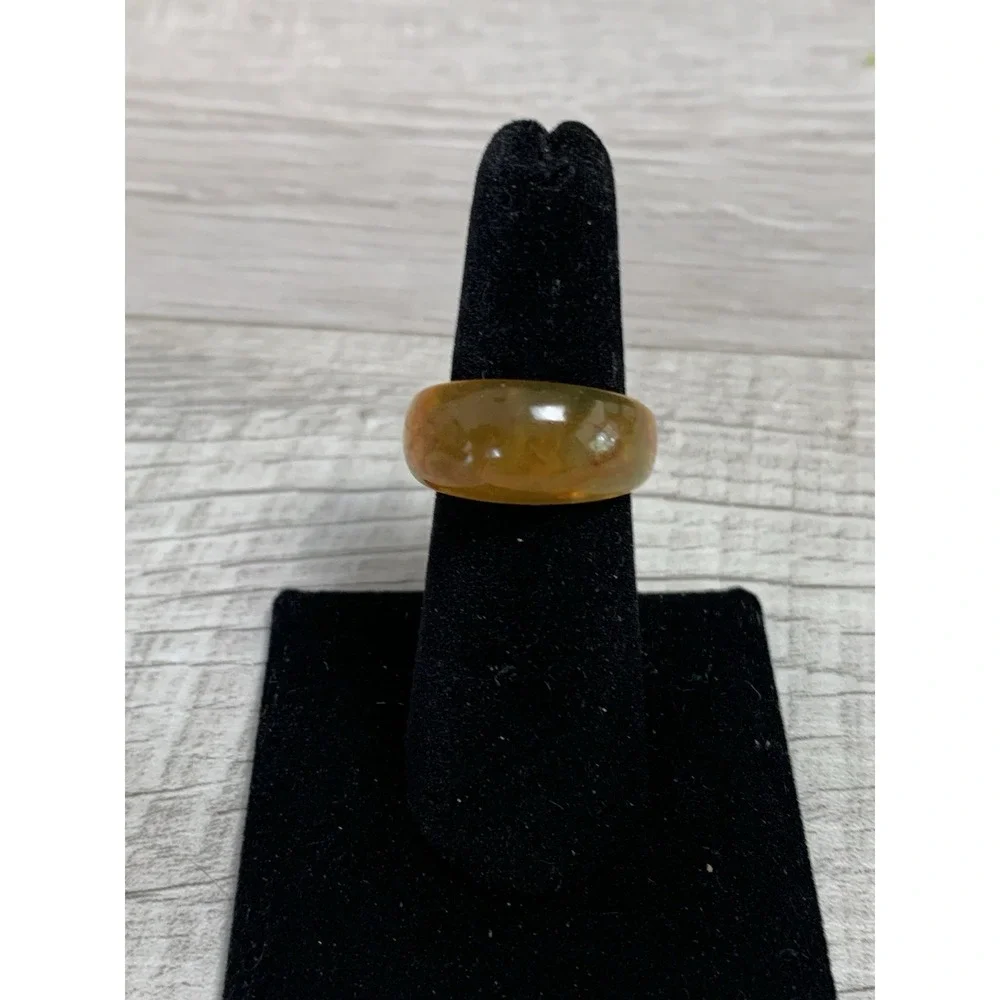 Yellow Marbling Acrylic Ring ~ Size 7.5